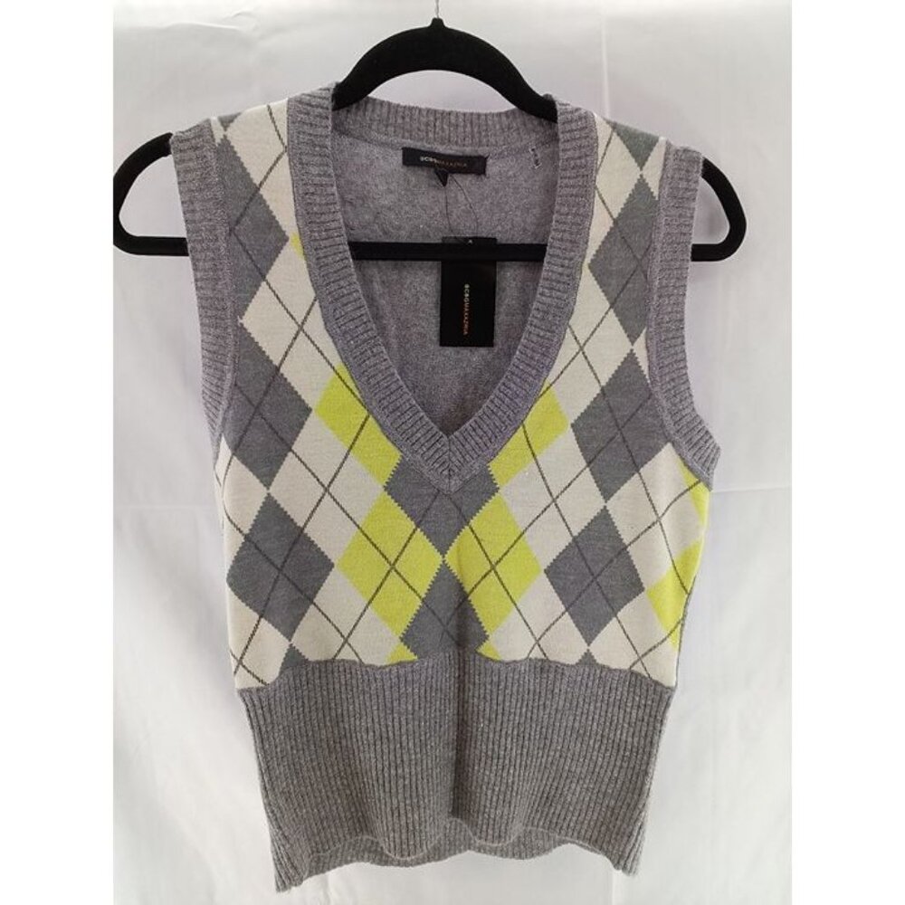 NEW BCBG Maxazria Argyle Grandma Sleeveless Sweater Sz L